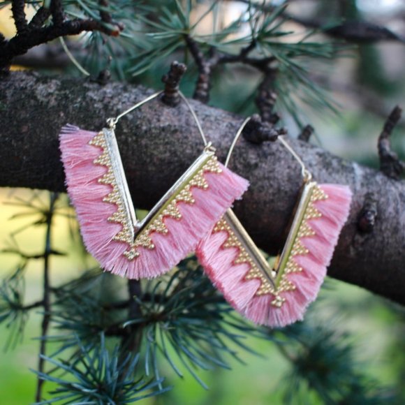 Anthropologie Fringe Tassels Hoop Earrings - Picture 5 of 14